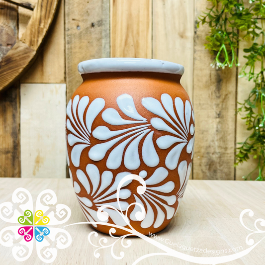 Natural / White Espiga Plumeado Bola Clay Vase - Florero Barro