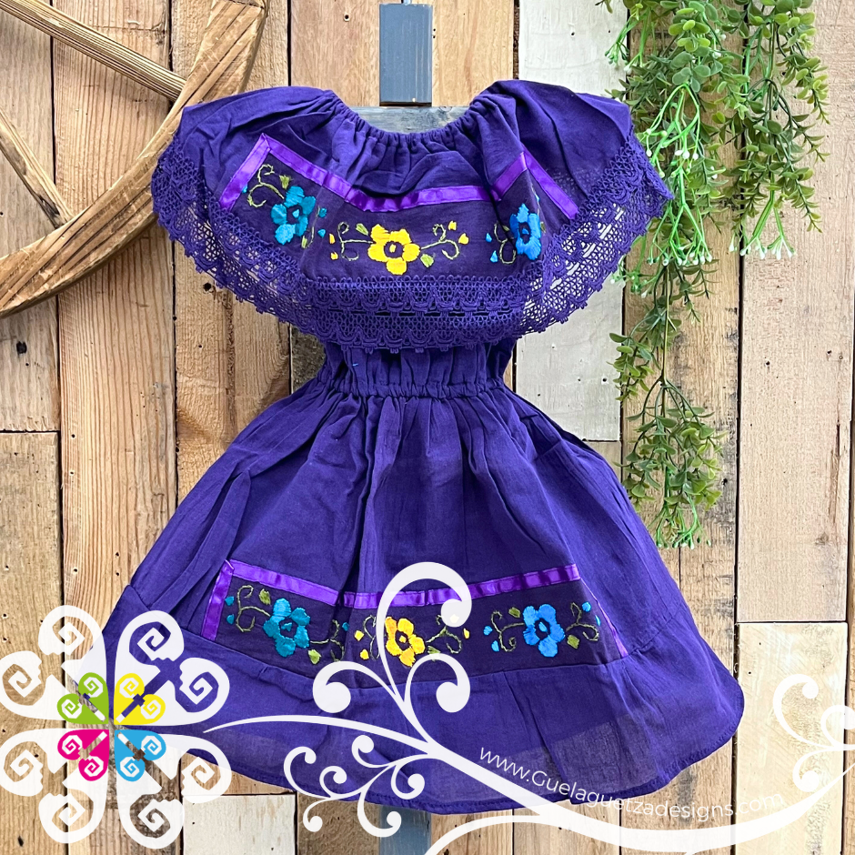 Purple Embroider Campesino Children Dress