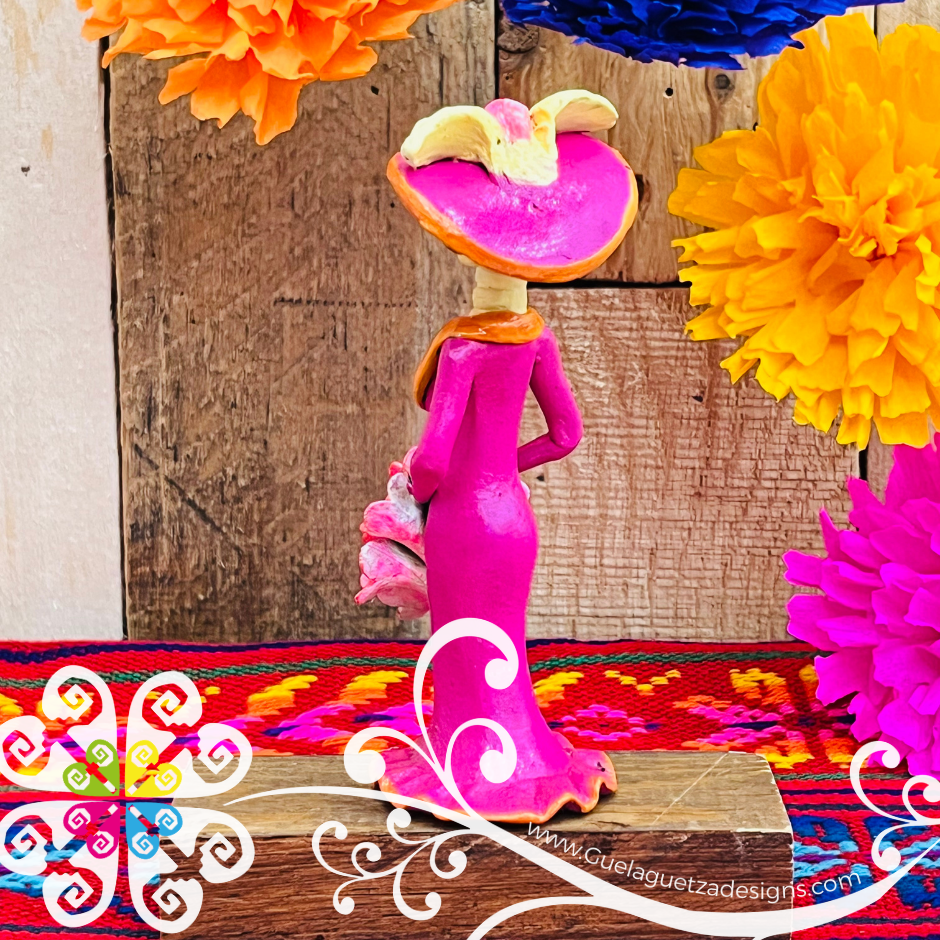 Mini Pink Fina Clay Catrina Michoacana - Capula Clay Home