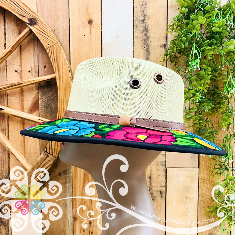 Beige With Multicolor Embroidery - Chiapas Summer Hat