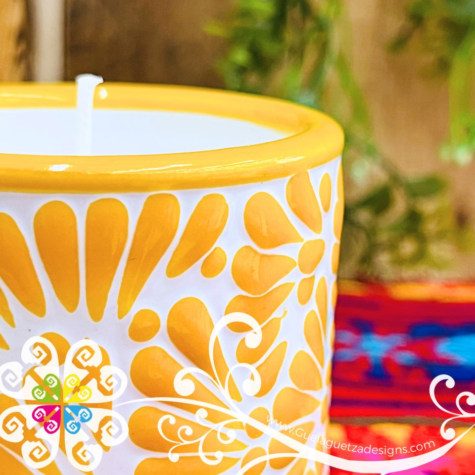 Large Cylinder Yellow Talavera Candle - Artisan Candles