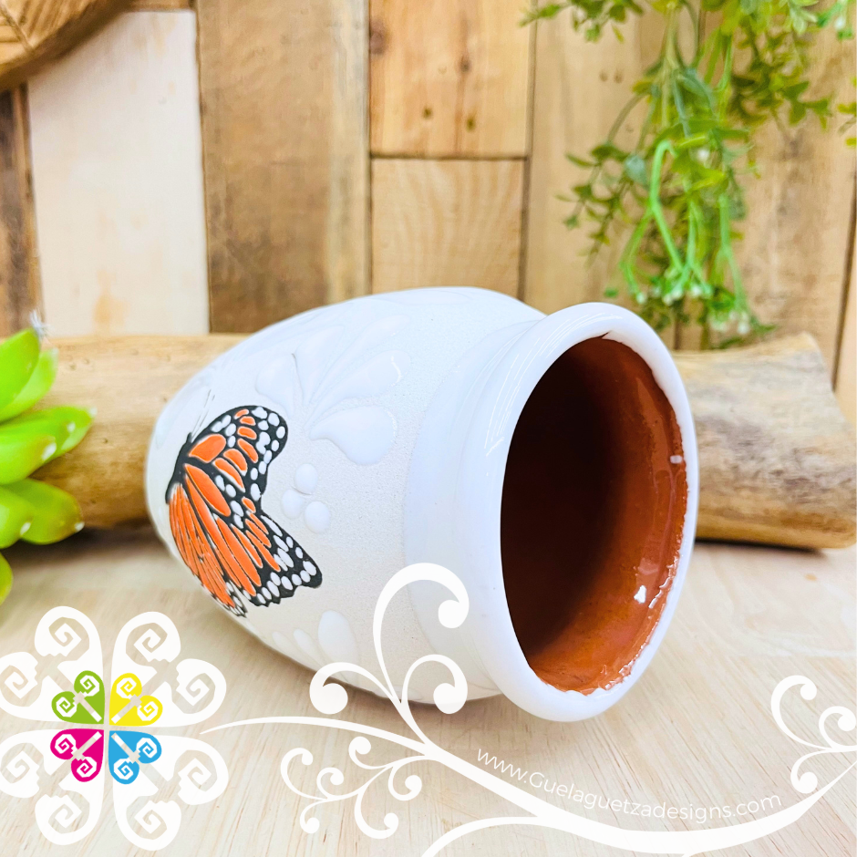 Set of Mariposa White Espiga Plumeado Cantarito Cup - Set Clay Cantarito