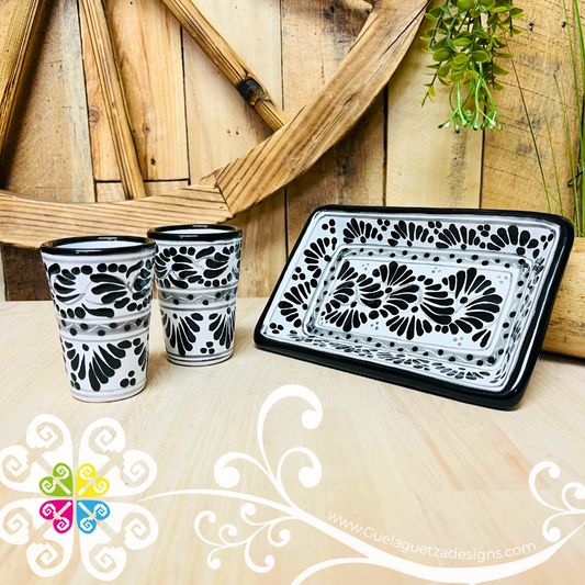 Black Tequilero Tray Set - Black Talavera