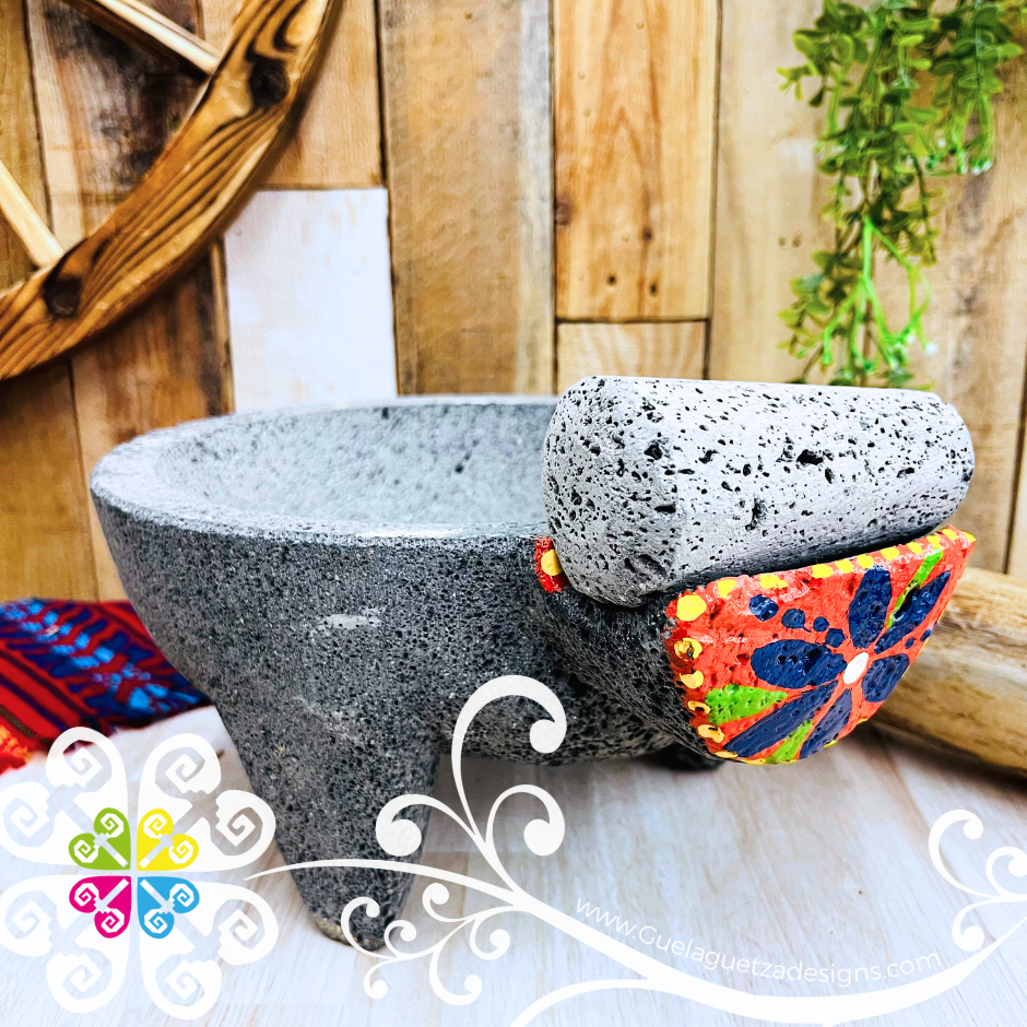 Large Floreado Molcajete Piedra