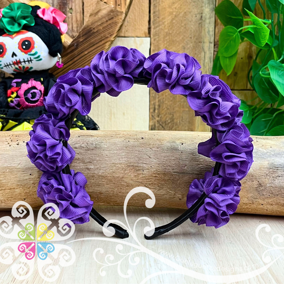 Purple Catrina Ribbon Flower Headband - Folkloric Headband