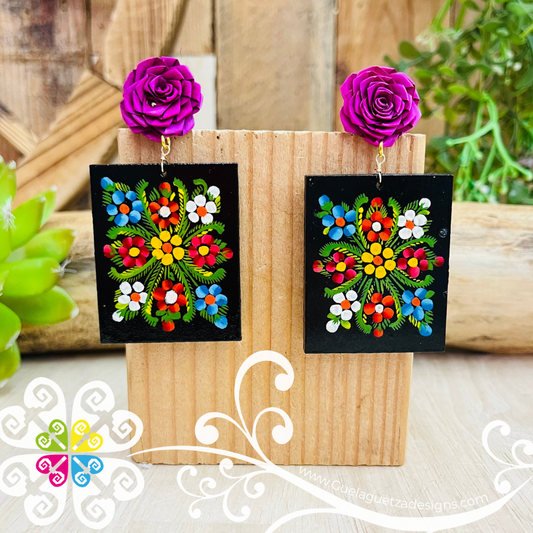 Cuadrito Pintado Wood Studs- Palm Earrings