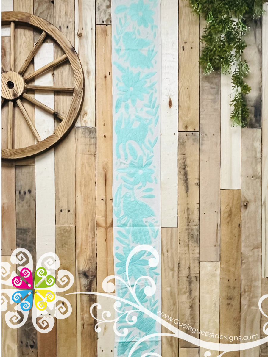 Teal Small Solid Otomi Table Runner - Camino de Tenango