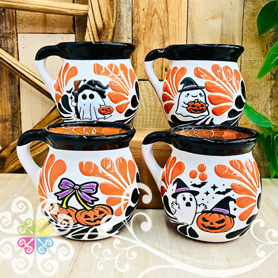 Set of Halloween Designs Espiga Clay Mugs - Set Taza Barro