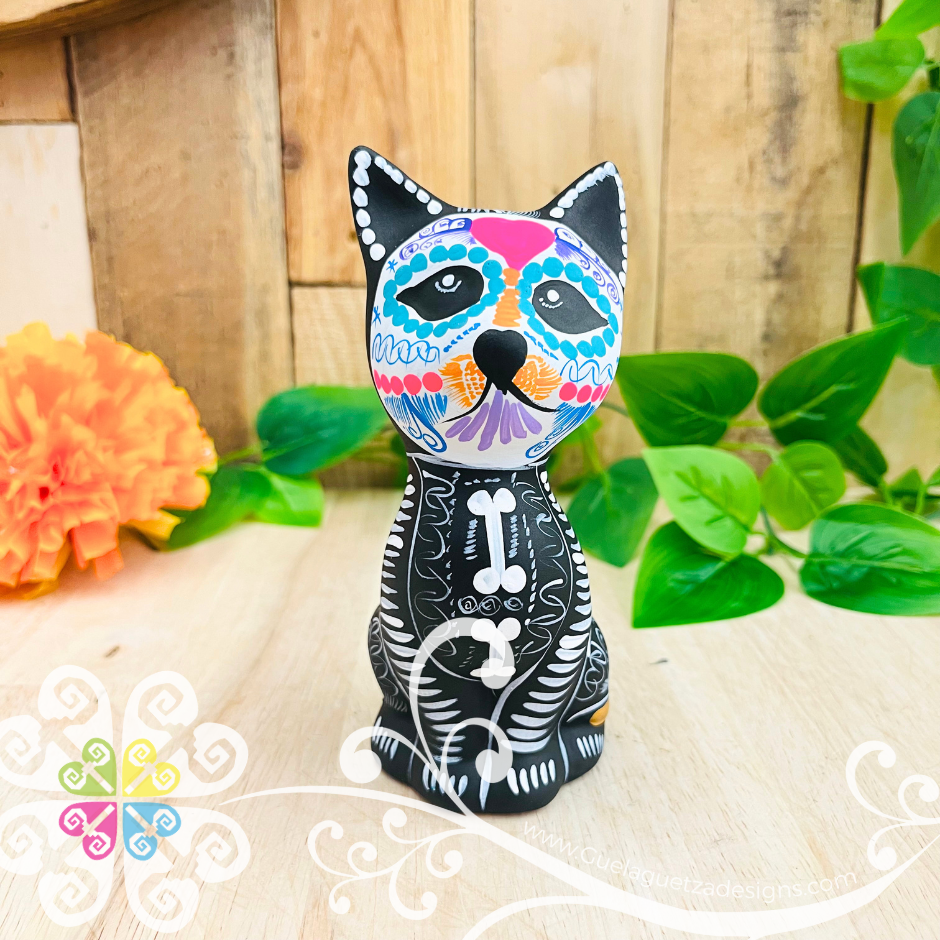 Dia de los Muertos Small Seated Cat - Hand painted Cat