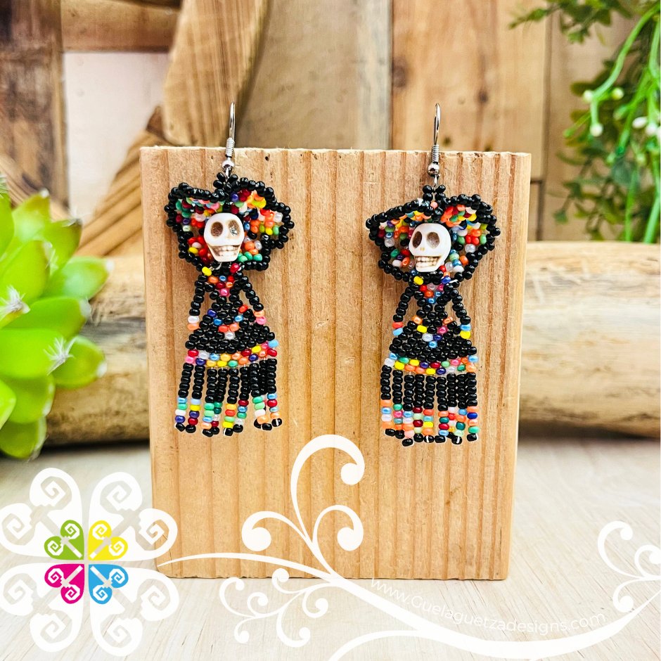 Small Beaded Dancing Catrina Earrings