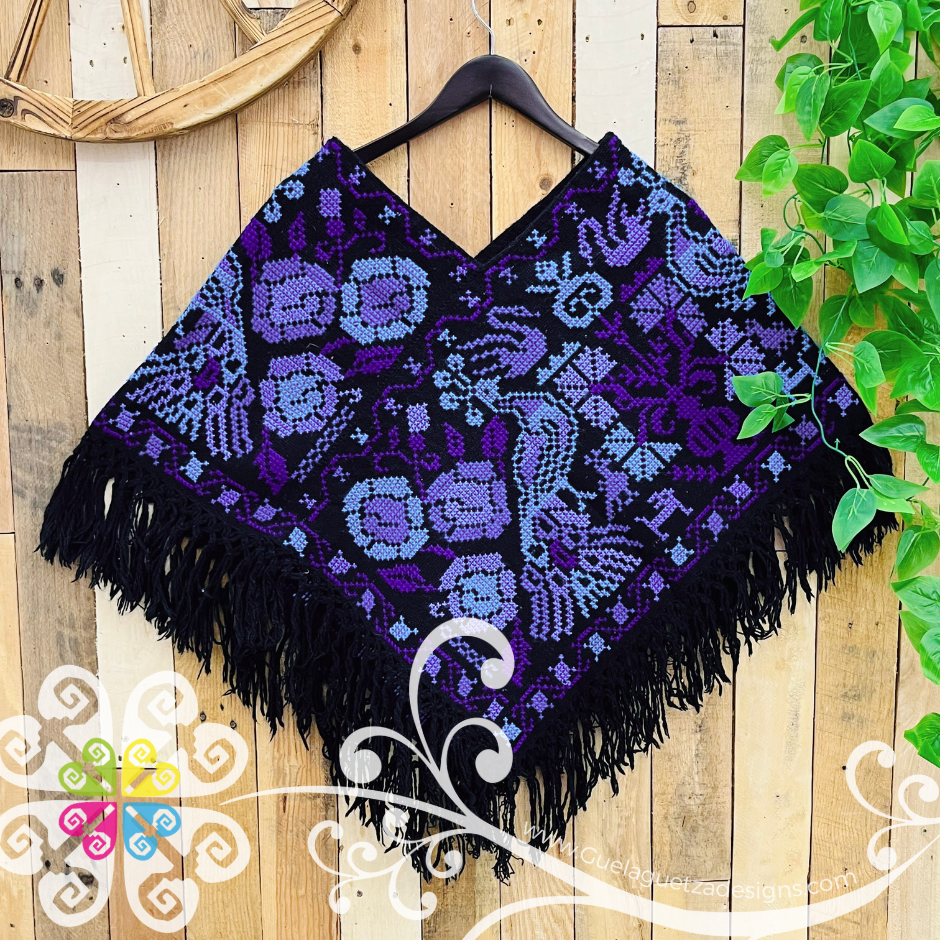 Embroidered Poncho - Colors Peacock Design - Mañanita