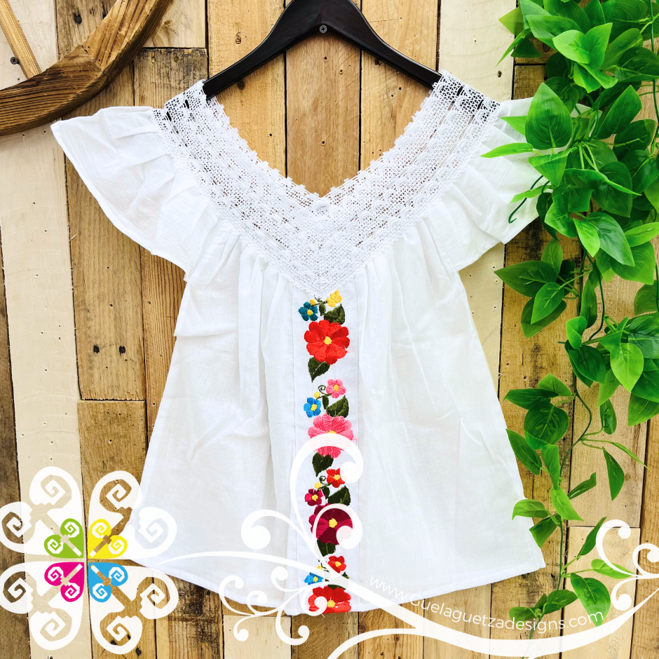 White V Neck Top - Blusa Bordada