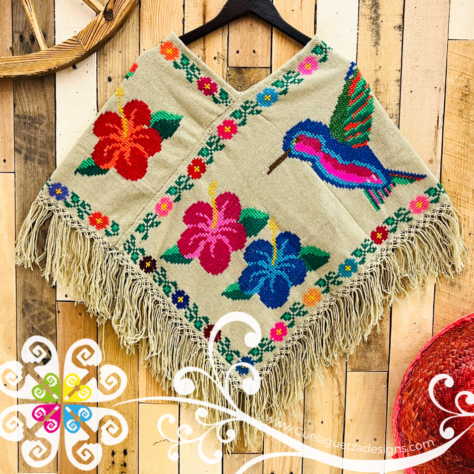 Hummingbird Design Embroider Poncho - Mañanita