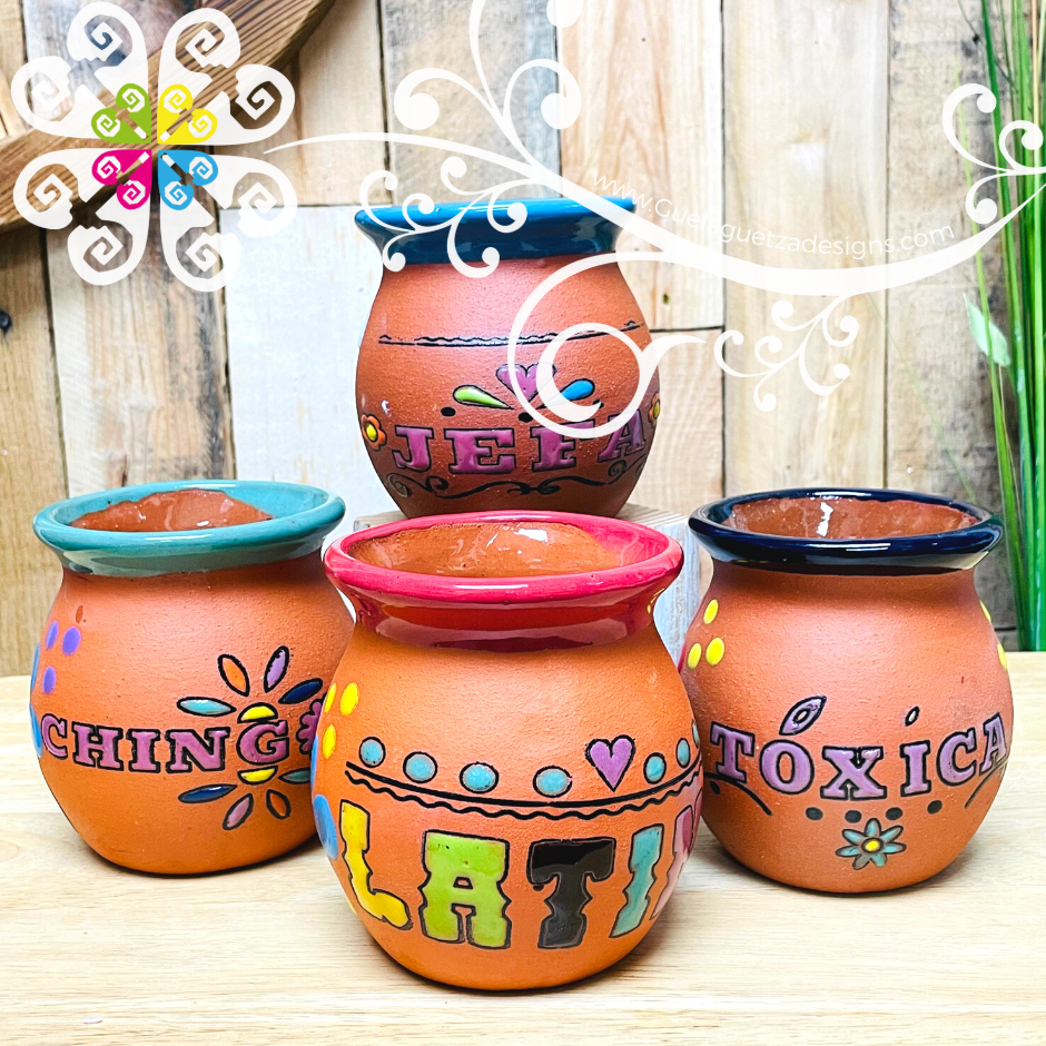 Set of 4 Womenhood Mexican Clay Mugs - Jarrito Mexicano