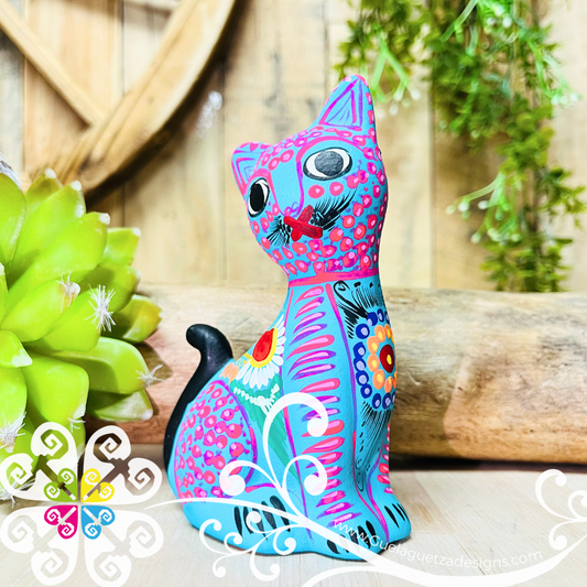 Seated Cat Hand-painted Clay Figure