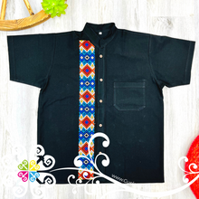 Black Rhombus Stripe Shirt - Embroider Men Shirt