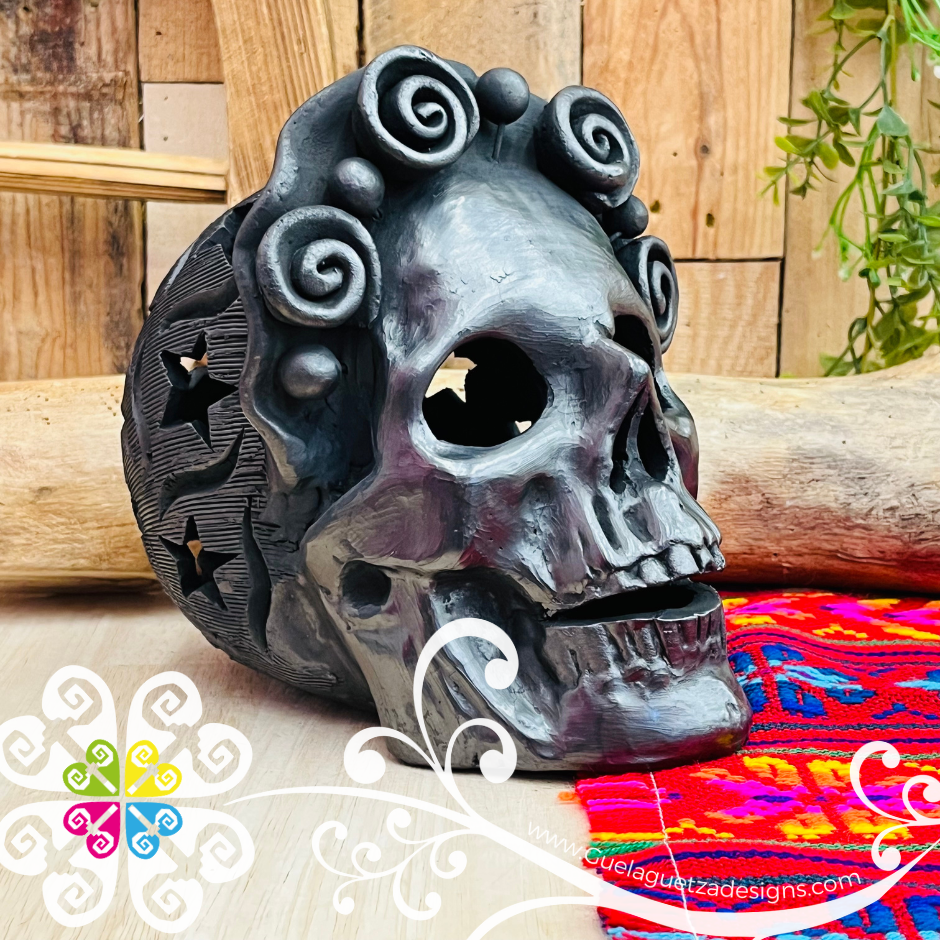 Large Frida Skull  - Black Clay Oaxaca