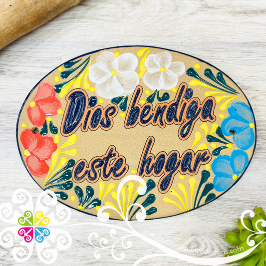 Clay Dios Te Bendiga House Sign - Placa De Casa