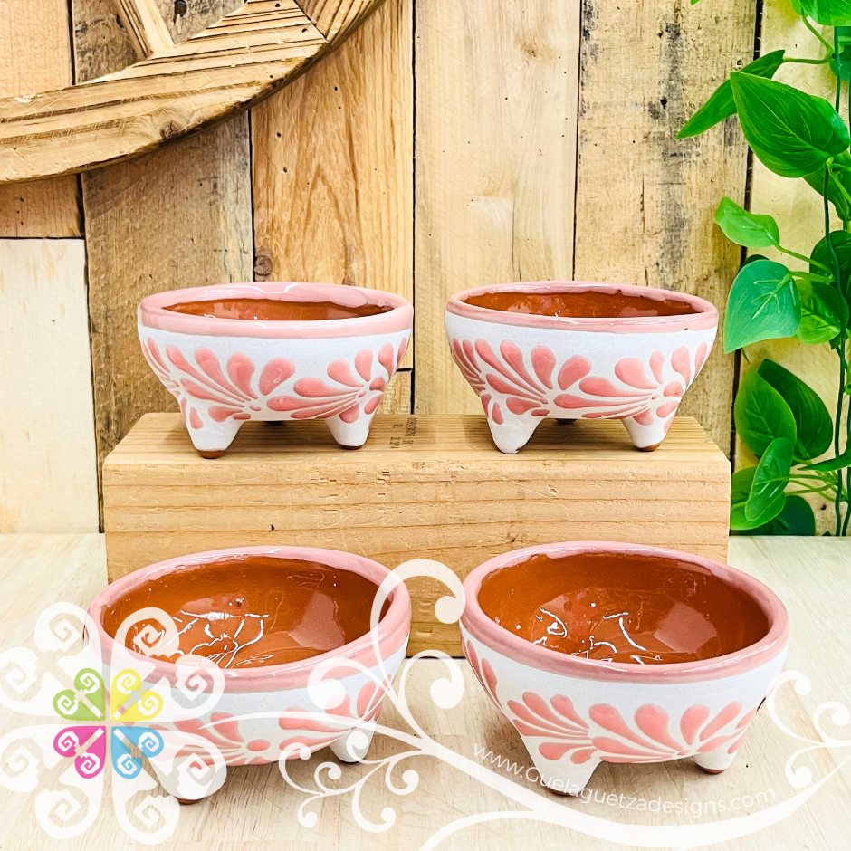 Set of 4 Pink Small Espiga Molcajete Barro - Mexican Kitchen