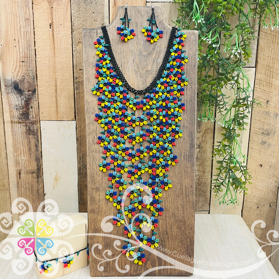 Large Daisy Waterfall Beaded Necklace Set