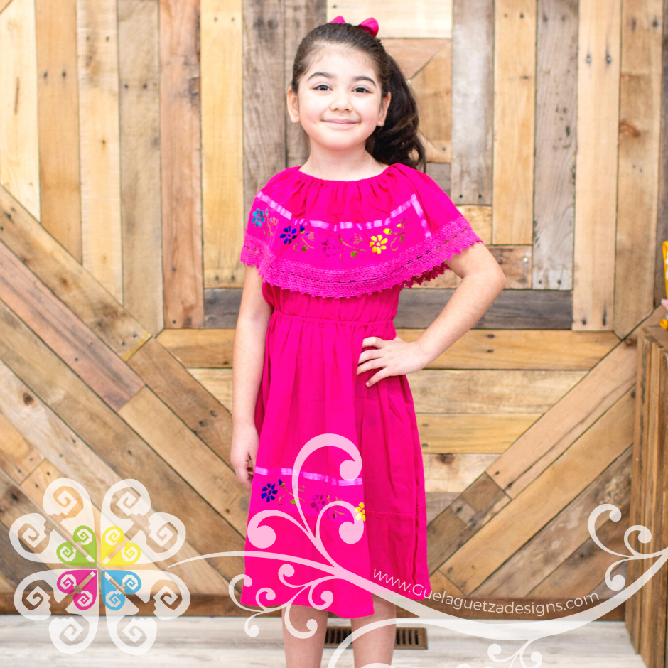 Fuchsia Aro Embroider Campesino Children Dress