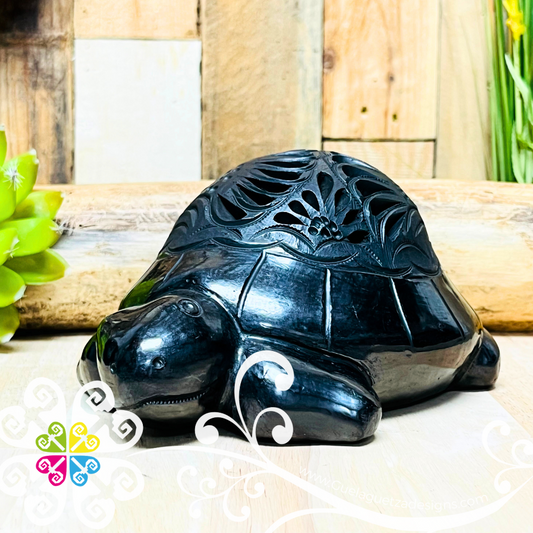 Large Turtle Black Clay Figure - Barro Negro Oaxaca