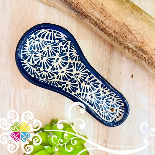 Blue Plumeado Talavera Spoon Rest - Talavera Kitchen