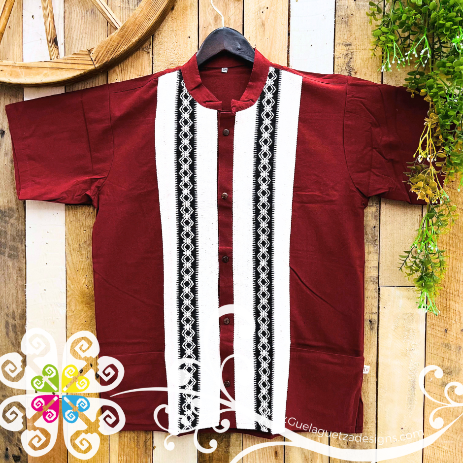 Burgandy Pepita Guayabera - Men Shirt
