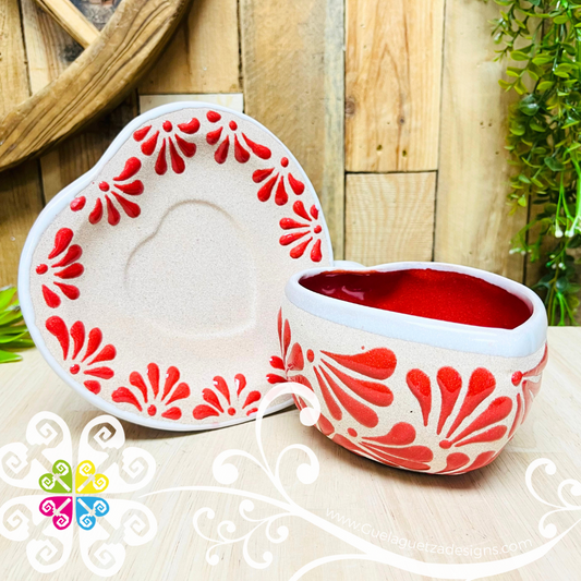 Red Taza Corazon con Plato  - Clay Mug