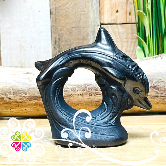 Small Dolphin Black Clay Figure - Barro Negro Oaxaca