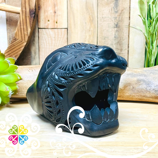 Large Jaguar Head - Black Clay Oaxaca