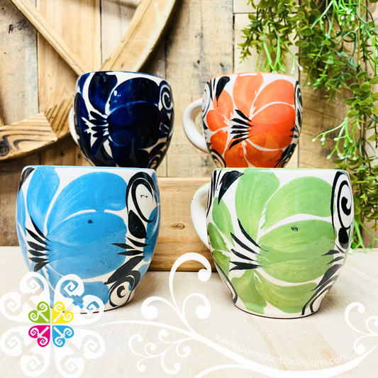 Set of 4 Multicolor Flor de Arana Mugs - Set Taza Ceramica