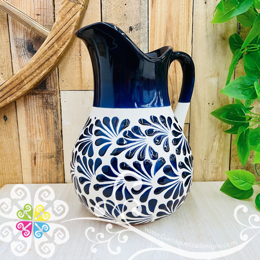 Cobalt Blue Espiga Large Pato Clay Pitcher - Jarro de Barro