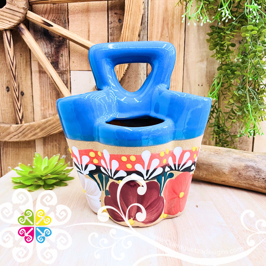 Blue Turquoise Flores Utensil Holder - Spoon Holder