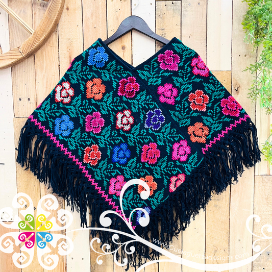 Colors Floral Design Embroider Poncho - Mañanita