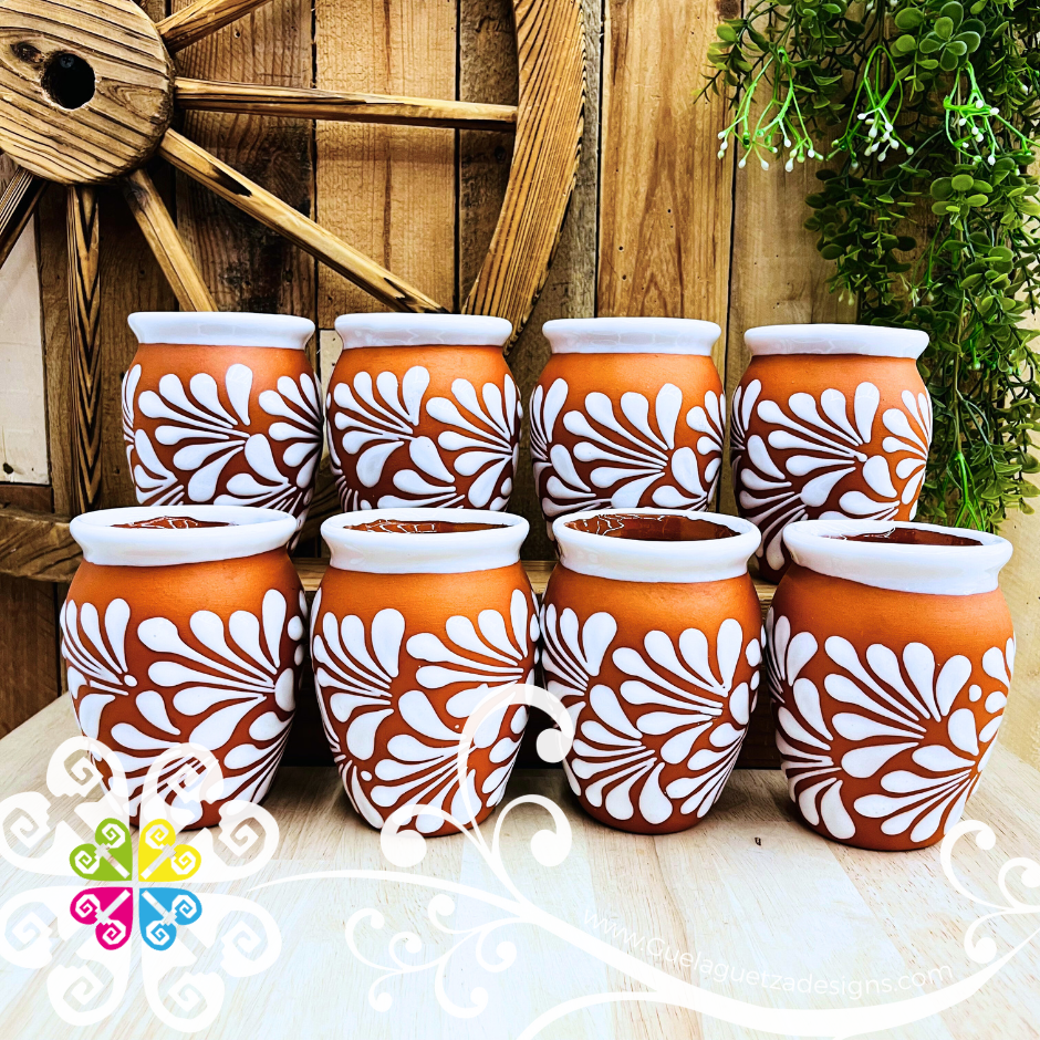 Set of Natural with White Espiga Cantarito Cup - Set Clay Cantarito