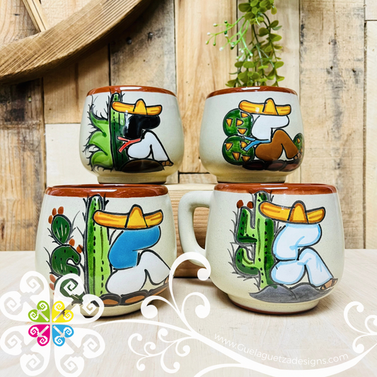 Set of 4 Rancherito Clay Mugs - Set Taza Barro