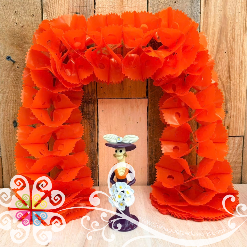 Small Orange Fiesta Decor - Worm Flower Banner - Day of the Dead Decor