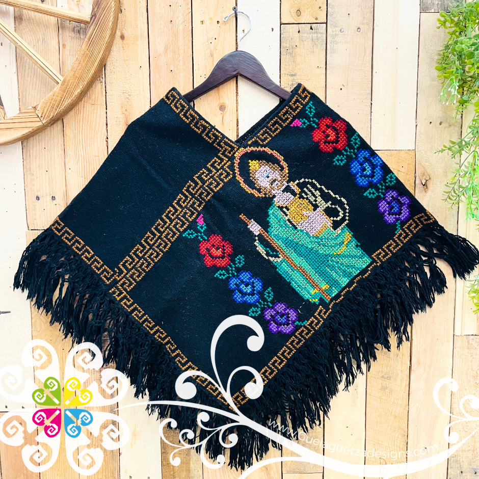 San Judas Design Black Embroider Poncho - Mañanita