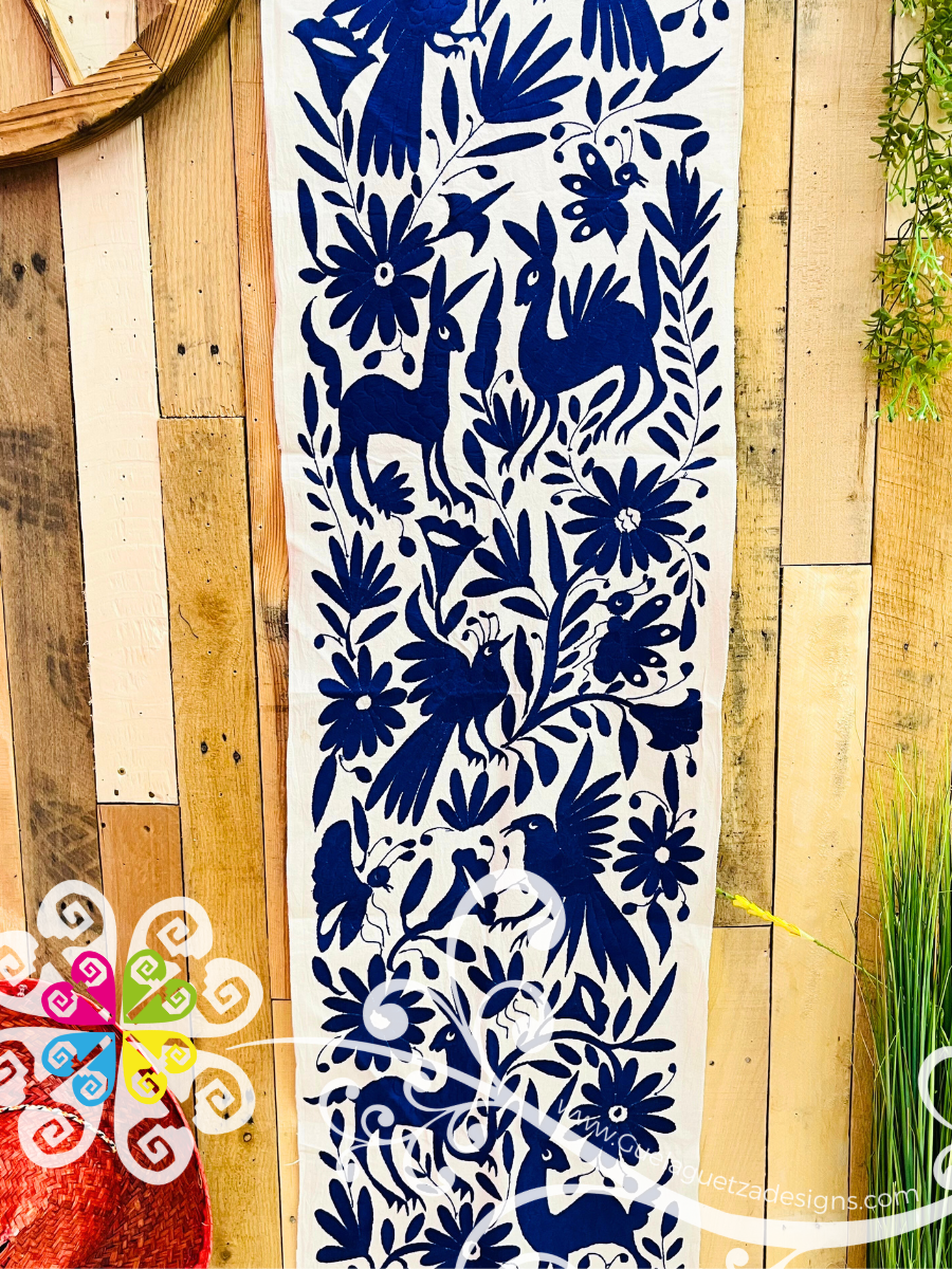 Royal Blue Large Solid Color Otomi Table Runner - Camino de Tenango