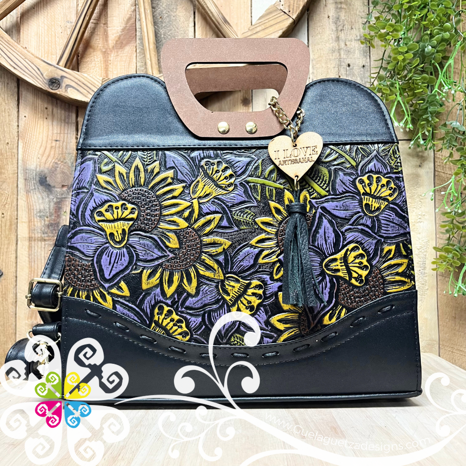 Wood Handle Purse - Vegan Leather