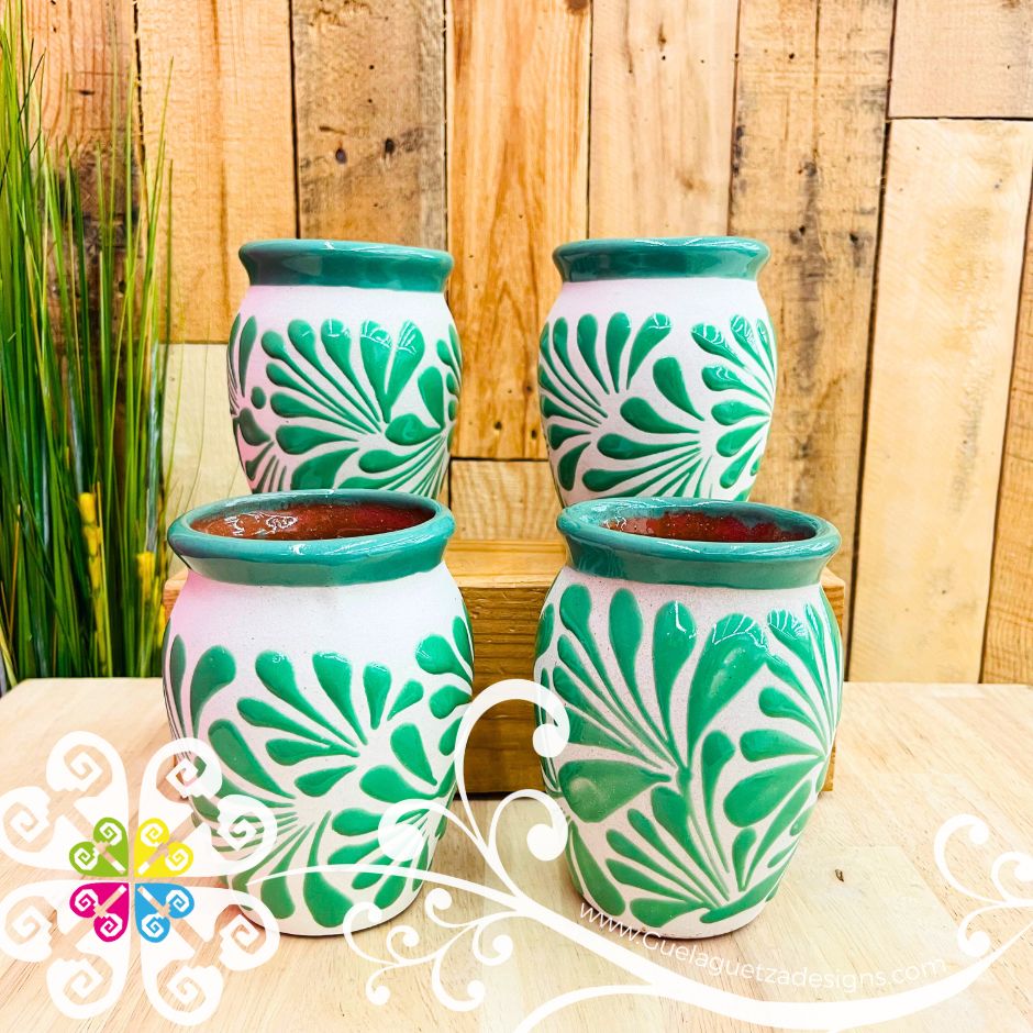 Set of Teal Espiga Plumeado Cantarito Cup - Set Clay Cantarito