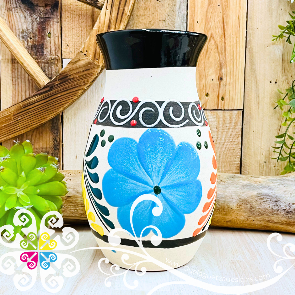 Black Florero Ovulo Floreado  - Mexican Home Décor