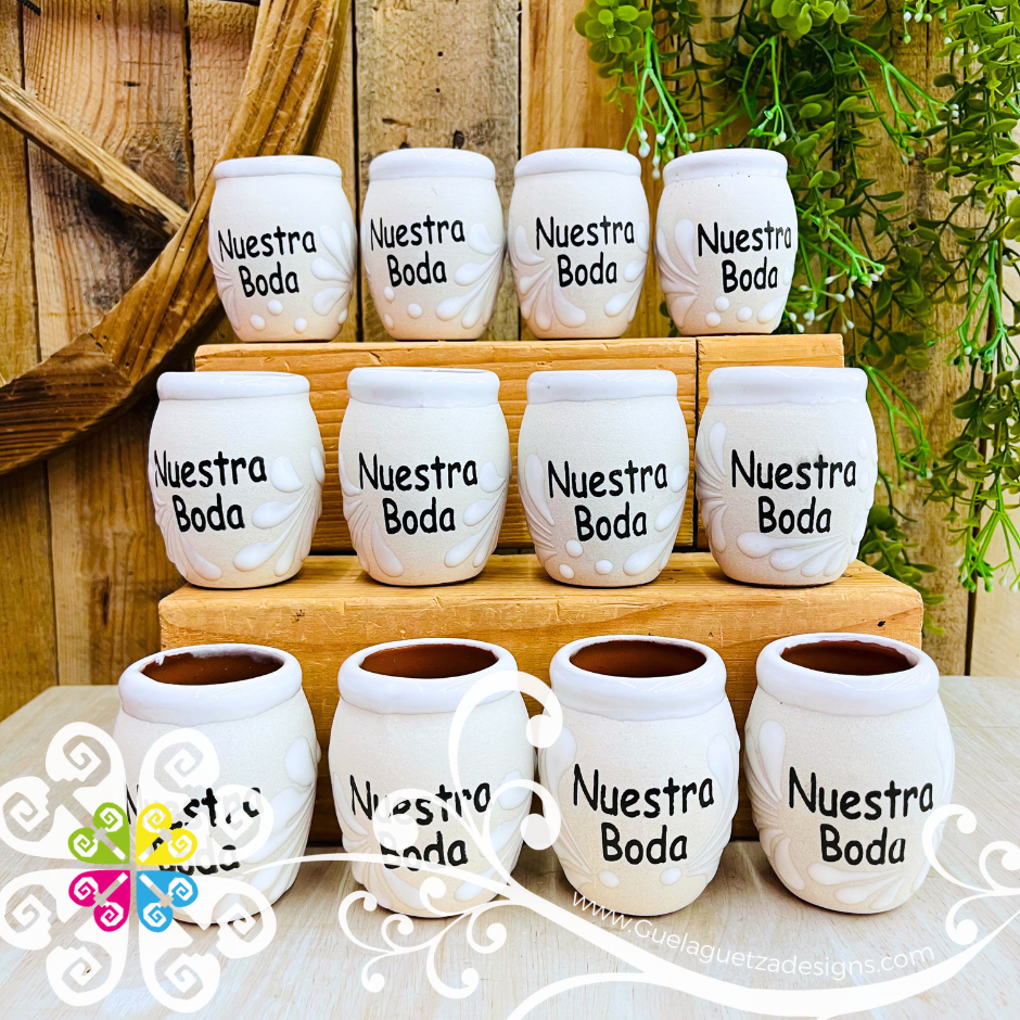 Nuestra Boda - Engobe/White Espiga Tequilero Barrilito Set - Clay Tequilero Set