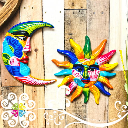 Large Multicolor Sun & Moon Set - Wall Decor