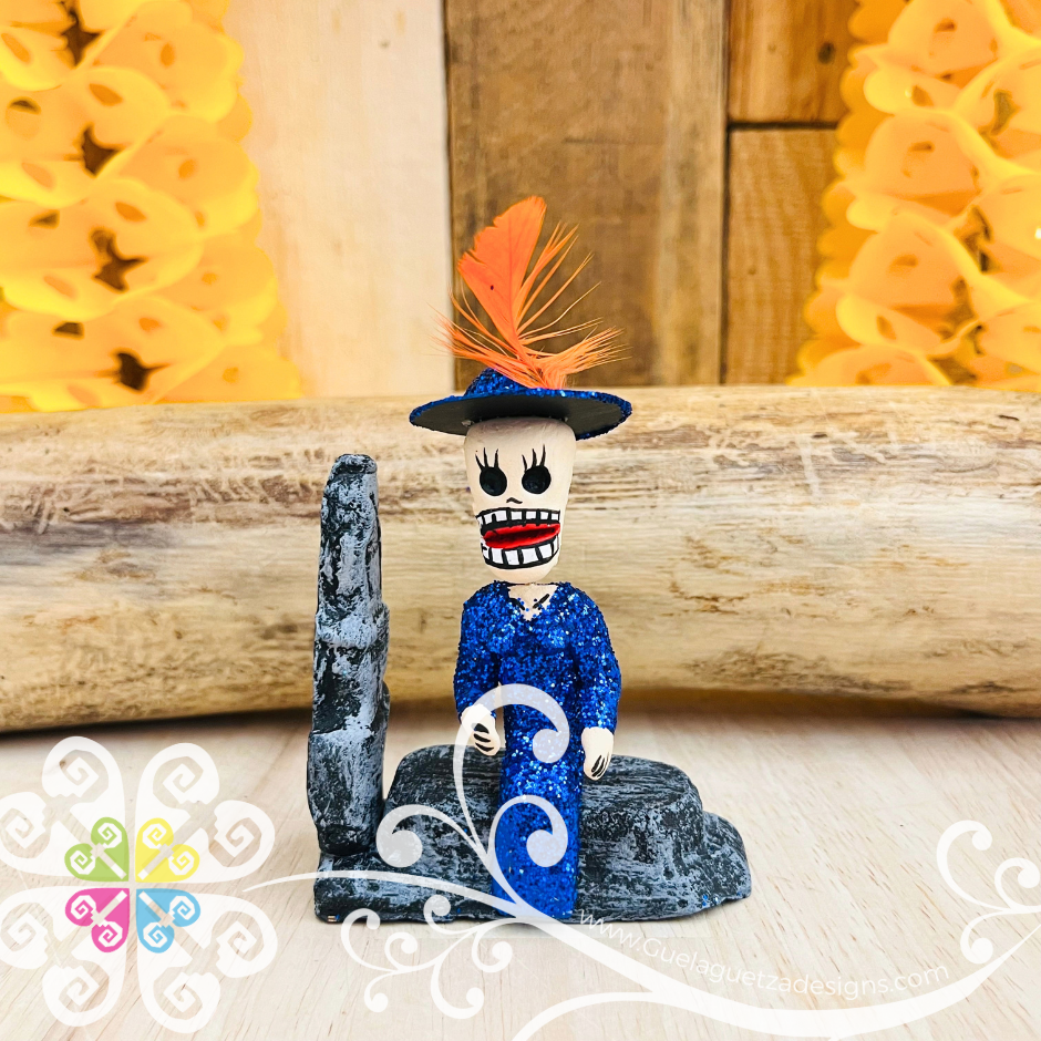 Little Clay Catrina Seated On Tomb - Catrina Brillantina