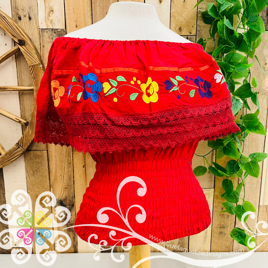 Red Campesina Embroider Crop Top- Women Top