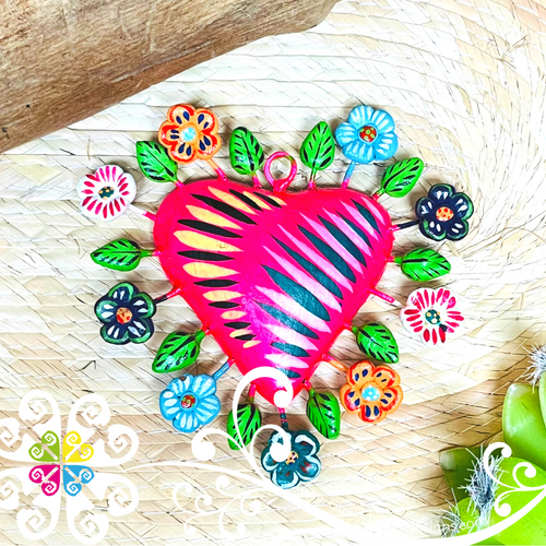 Mini Painted Heart -  Corazon de la Vida - Barro Cocido