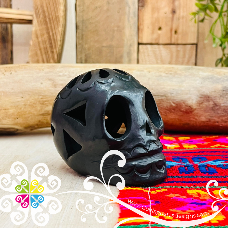 Small Calado Skull  - Black Clay Oaxaca