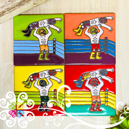 Set of 4 Luchador Coaster Set -  Set of Clay Coasters